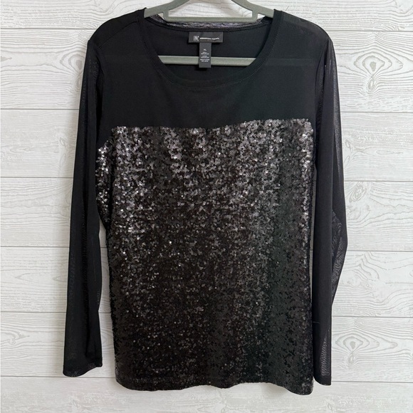 INC International Concepts Tops - INC Int’l Concepts Women’s Black Shear Sequin Long Sleeve Top. Size XL
